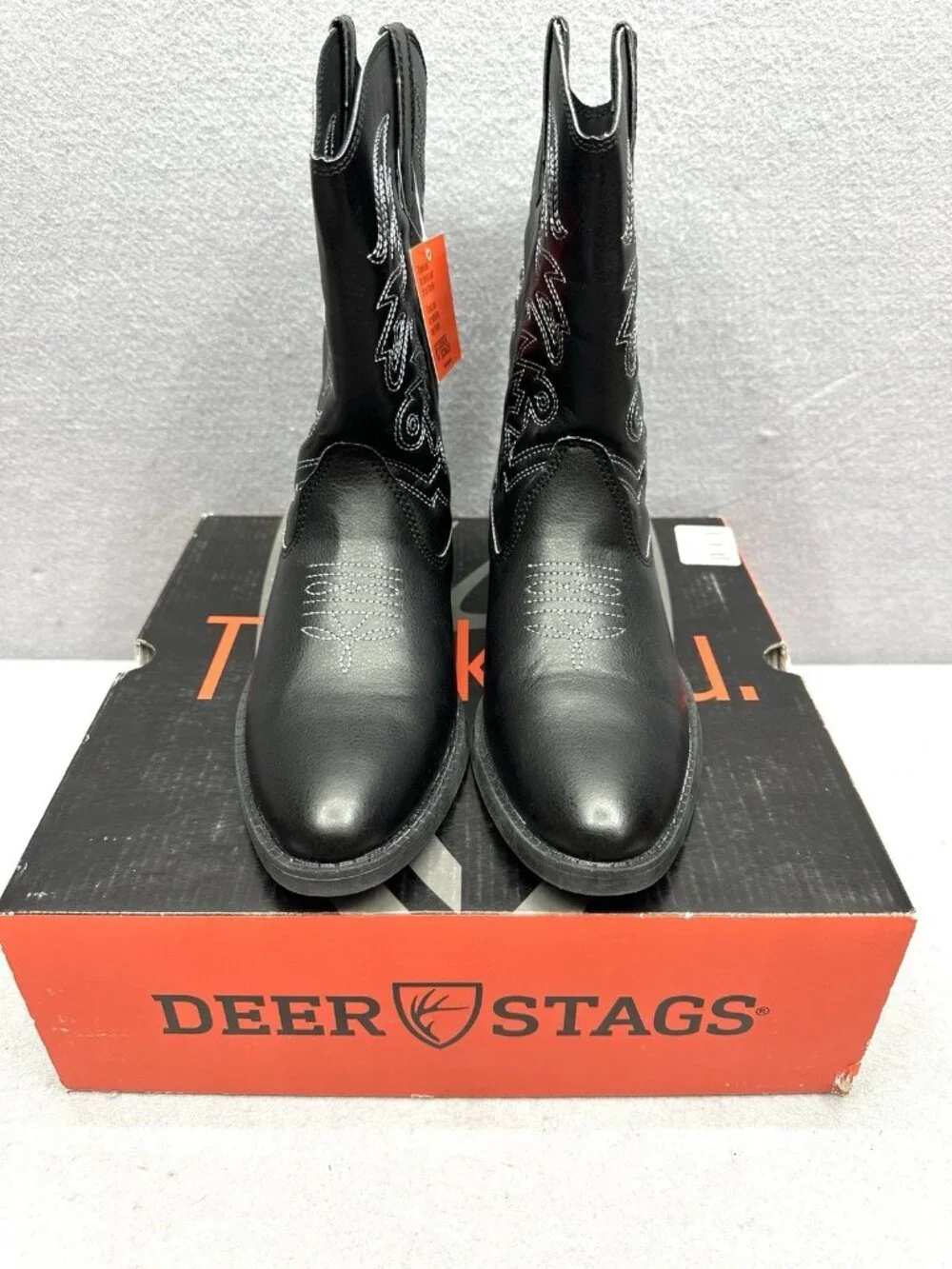Deer Stags Cowboy Boots Kids 4 M Black Rodeo Western Country Equestrian Ranch